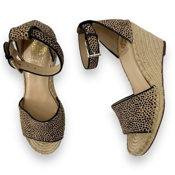 Vince Camuto Leera Espadrille Wedge Sandal Cow Hair Cheetah Print Size 10 - Picture 2 of 11